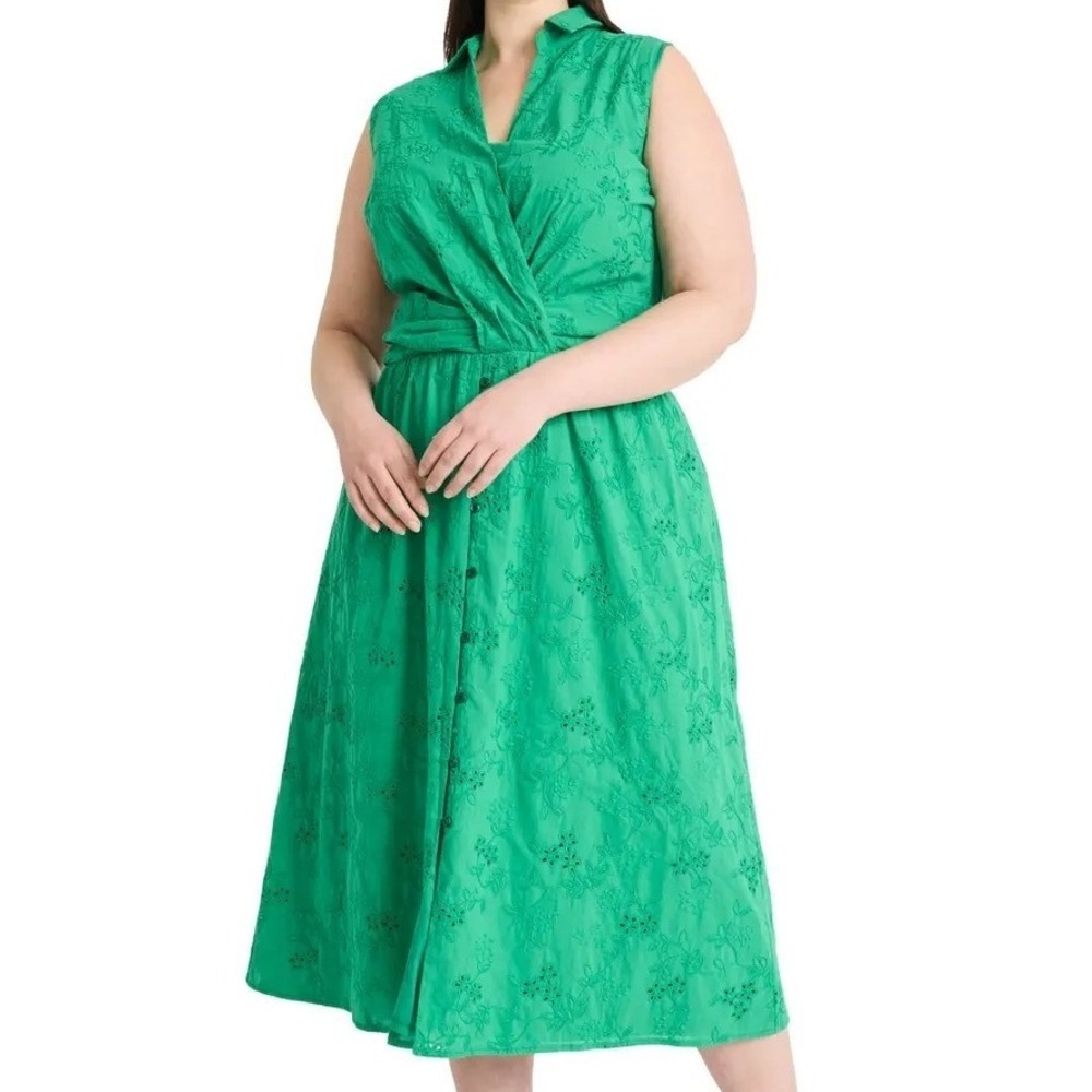 Maggy London Eyelet Front Wrap Button Sleeveless Maxi Green Dress Womens Size 14